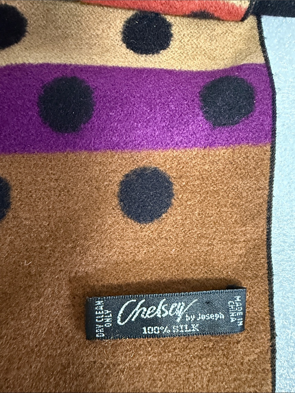 Silk Polka Dot & Stripe Scarf - Black & Rust - Picture 3 of 6